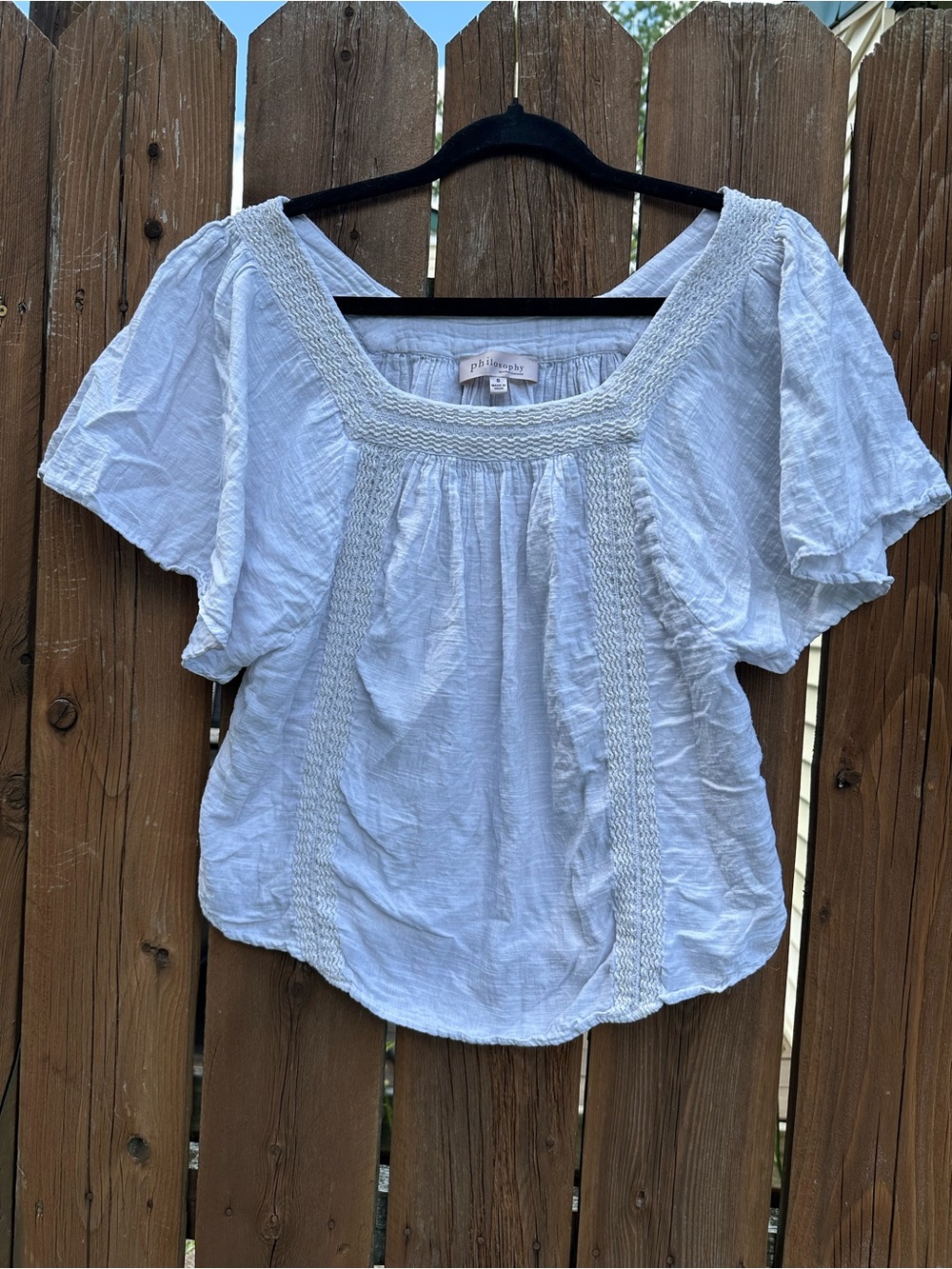 Philosophy Smocked Square-Neck White Cotton Peasant Blouse